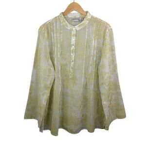 Chico's Women's Floral Sheer Blouse Size 3 XL Cream Green Henley Boho Tunic